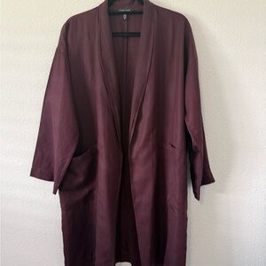 Eileen Fisher Long Open-Front Kimono Jacket - Burgundy